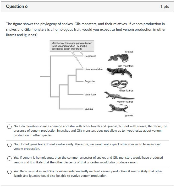 Solved The figure shows the phylogeny of snakes, Gila | Chegg.com