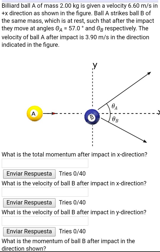 Solved Billiard ball A of mass 2.00 kg is given a velocity | Chegg.com