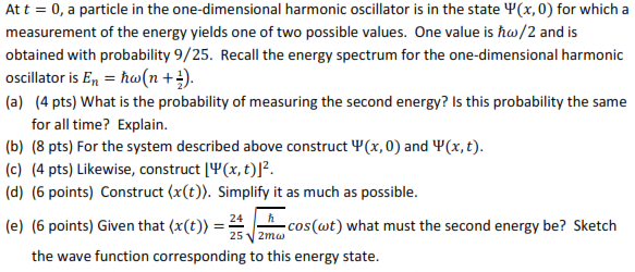 Solved At t = 0, a particle in the one-dimensional harmonic | Chegg.com