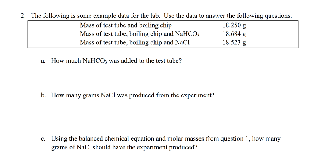 Solved 2. The following is some example data for the lab.