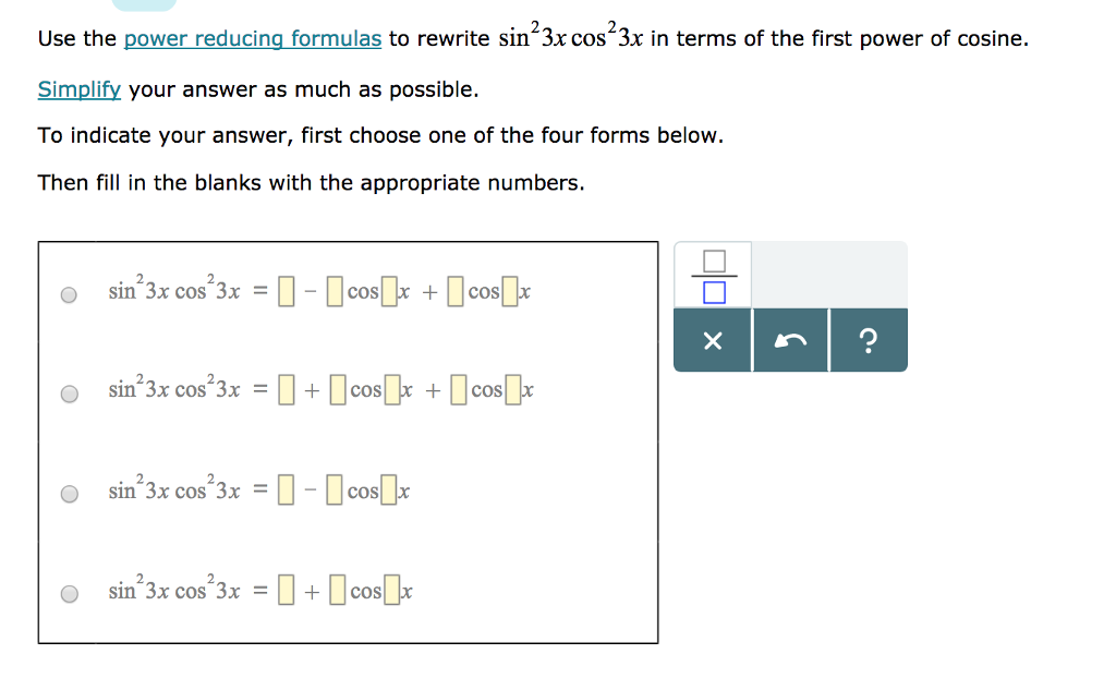 Solved Use the power reducing formulas to rewrite sin23x | Chegg.com