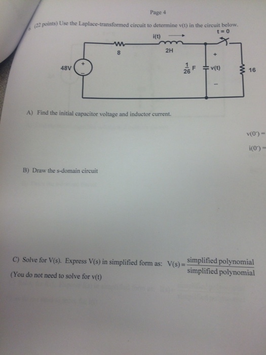 Solved Use The Laplace-transformed Circuit To Determine V(t) | Chegg.com