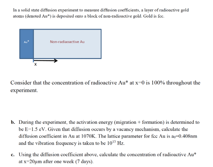 Solved In a solid state diffusion experiment to measure | Chegg.com