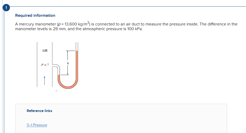 Solved Required information A mercury manometer (rho = 13,
