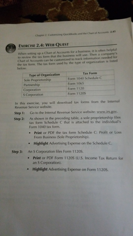 Solved Chapter 2 Customizing QuickBooks and the Chant of | Chegg.com