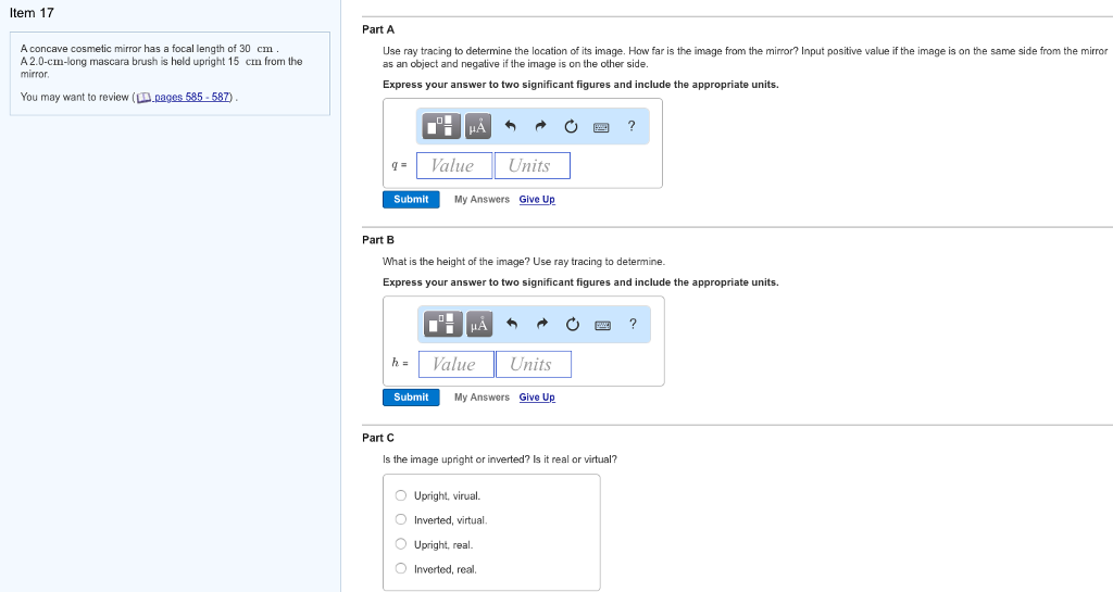 Solved A concave cosmetic mirror has a focal length of 30