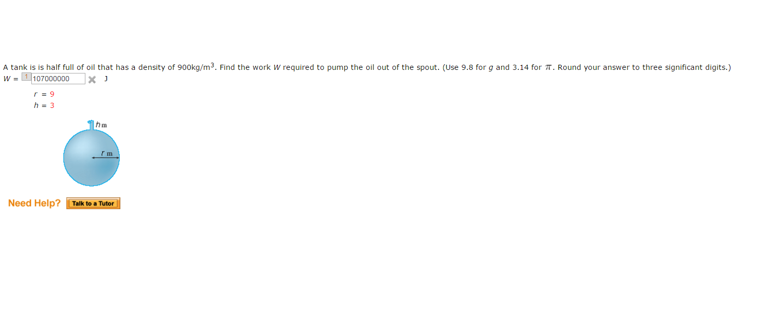 Solved A tank is is half full of oil that has a density of