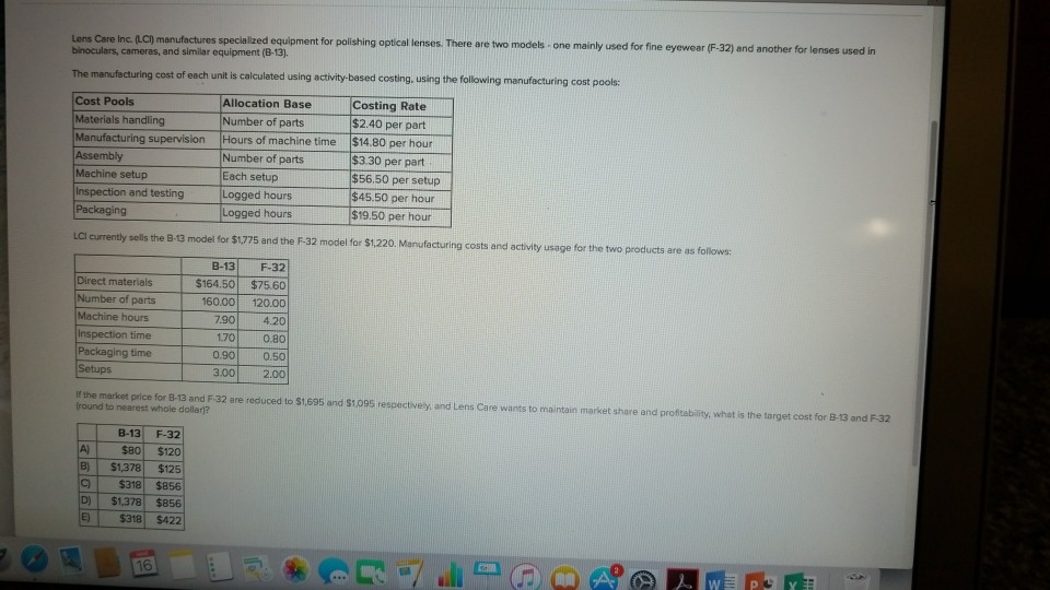 Solved Lens Care Inc LC) manufactures specialized equipment