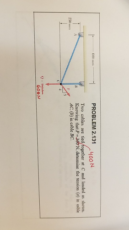Solved PROBLEM 2.131 400 600 Two cables are tied together at | Chegg.com
