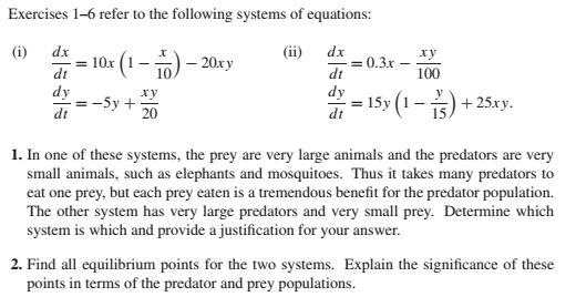 Solved The following systems of equations: dy/dx = | Chegg.com