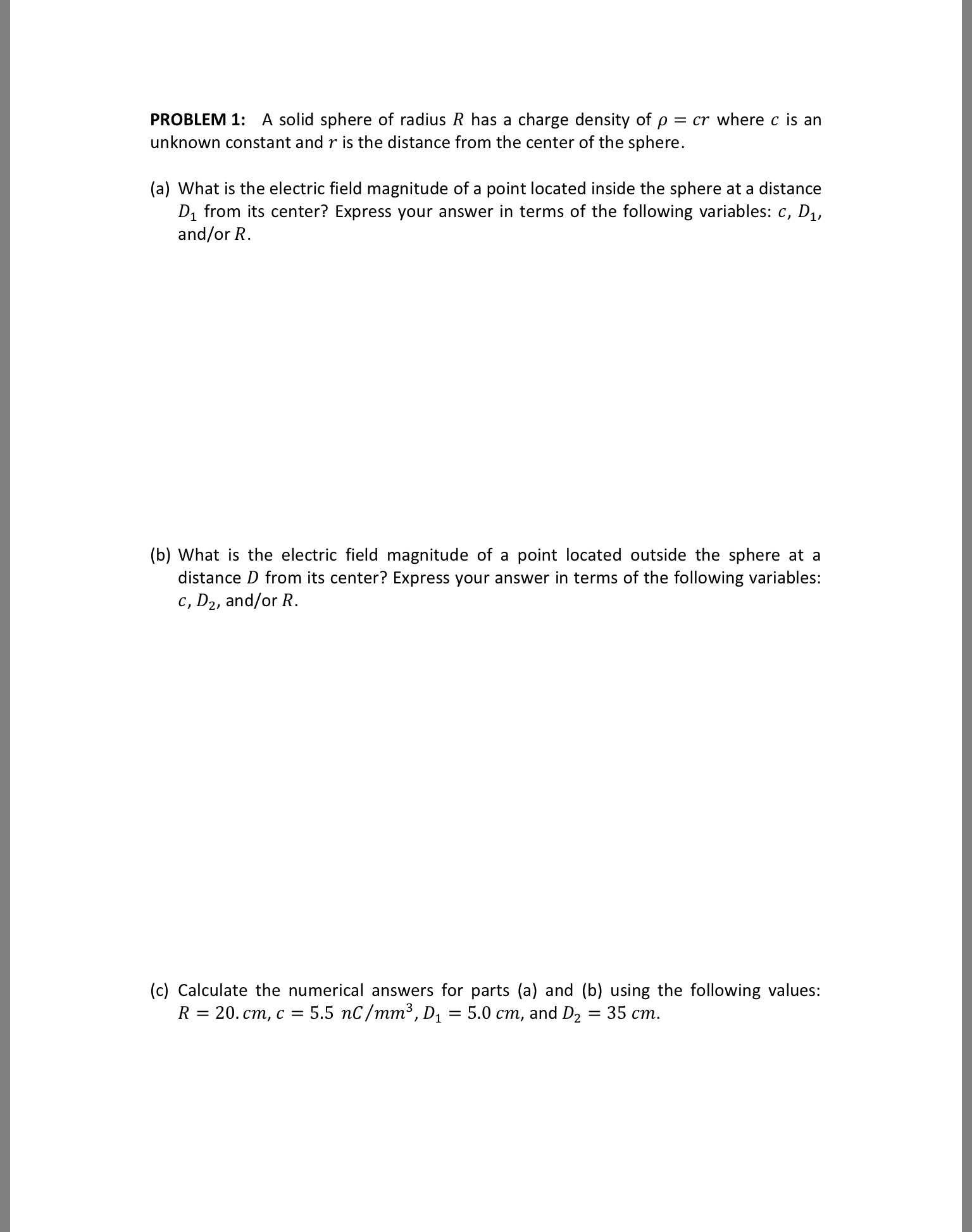 Solved A solid sphere of radius R has a charge density of p | Chegg.com