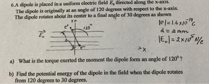 Solved A dipole is placed in a uniform electric field E_0 | Chegg.com