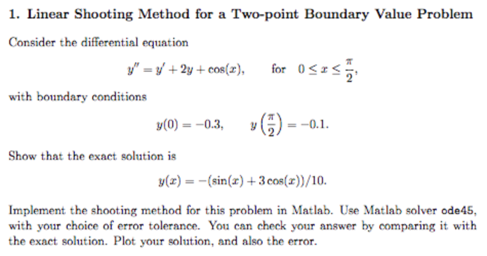 1. Linear Shooting Method for a Twopoint Boundary