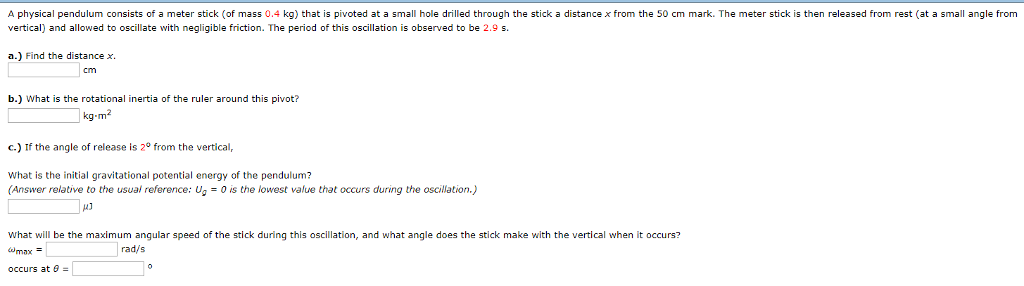 Solved A Physical Pendulum Consists Of A Meter Stick Of Chegg Com   Php9zH8UR 