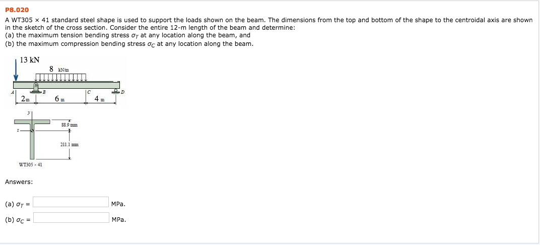 Solved top and A WT305 x 41 standard steel shape is used to | Chegg.com