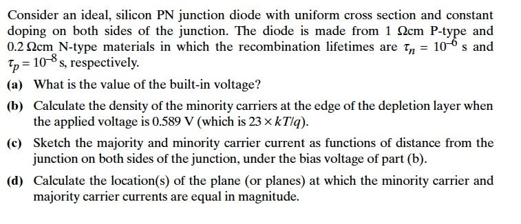 Solved Consider an ideal, silicon PN junction diode with | Chegg.com