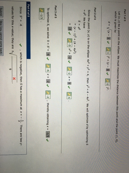 Solved Part 1 of f5 Let (x, y) be a point on the ellipse. We | Chegg.com