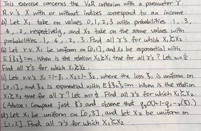 Solved This exercise concerns the Var criterion with a | Chegg.com