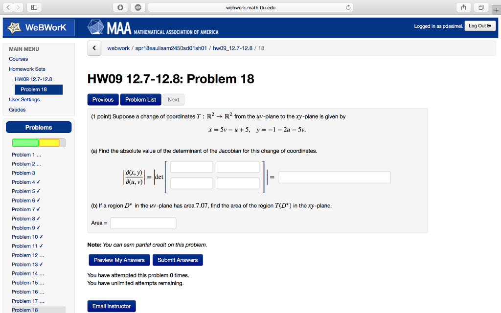 Solved Webwork.math.ttu.edu ? WeBWorK Logged In As Pdealmei | Chegg.com