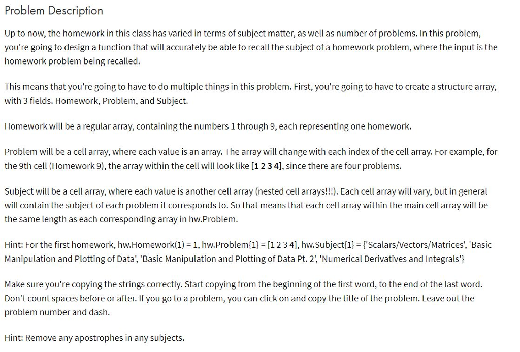 Problem Description Up to now, the homework in this | Chegg.com