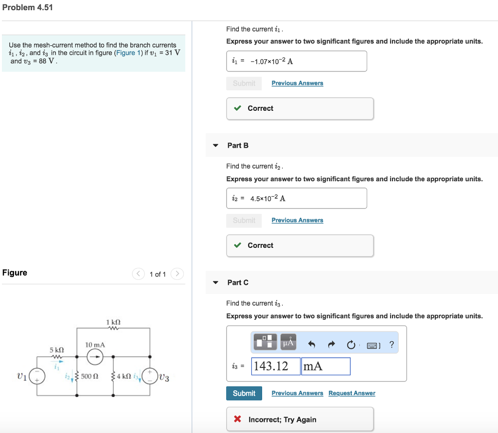 Finding Current Example Problem Solved Problem 4.51 Find the current . Express your answer | Chegg.com
