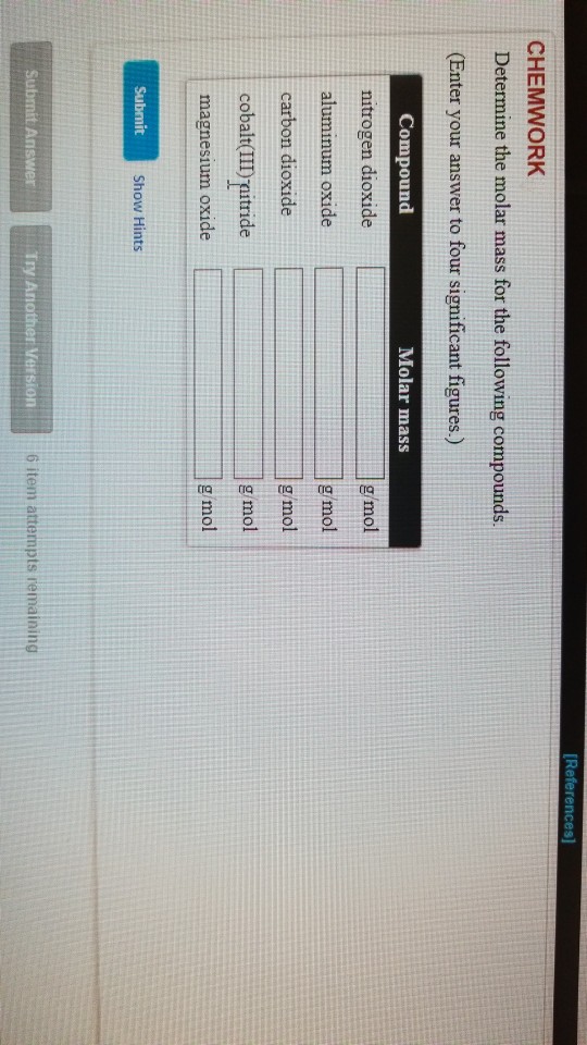 Solved Chemwork Determine The Molar Mass For The Following 3442