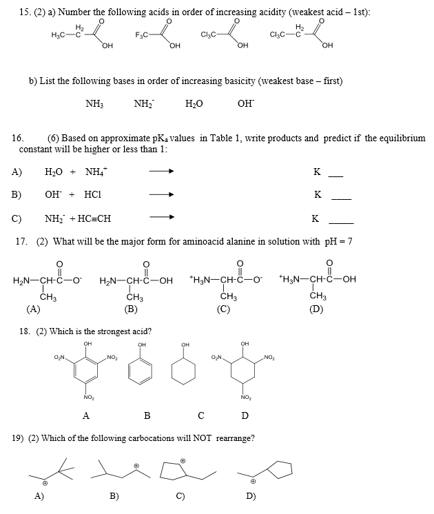 Solved 15. (2) a) Number the following acids in order of | Chegg.com