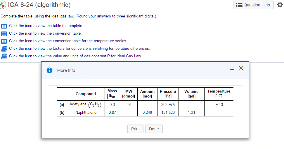 Solved Complete the table, using the ideal gas law. (Round | Chegg.com