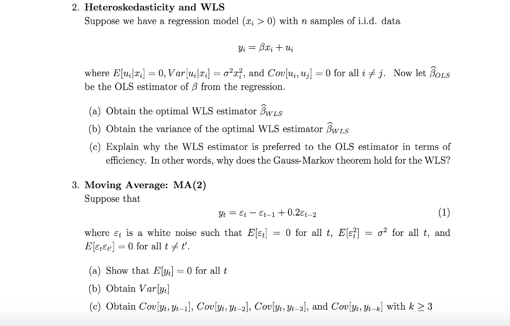 Solved Suppose we have a regression model (x_i > 0) with n | Chegg.com