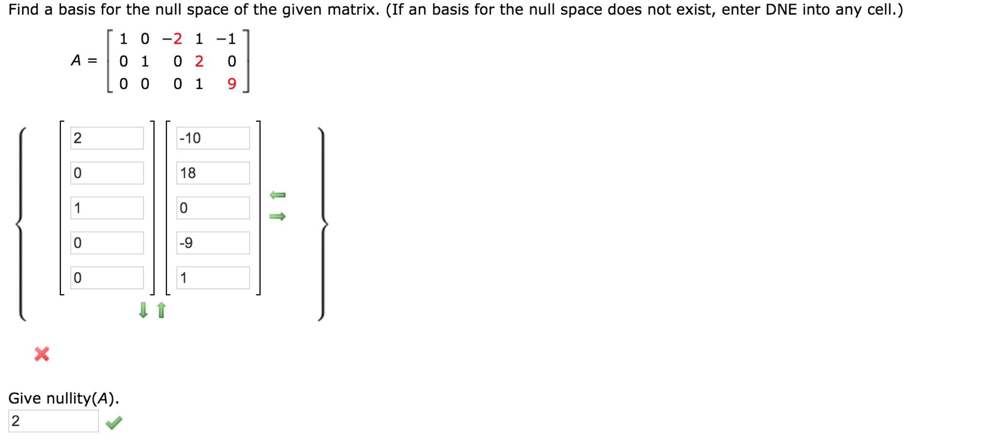 how to find null space basis of a matrix