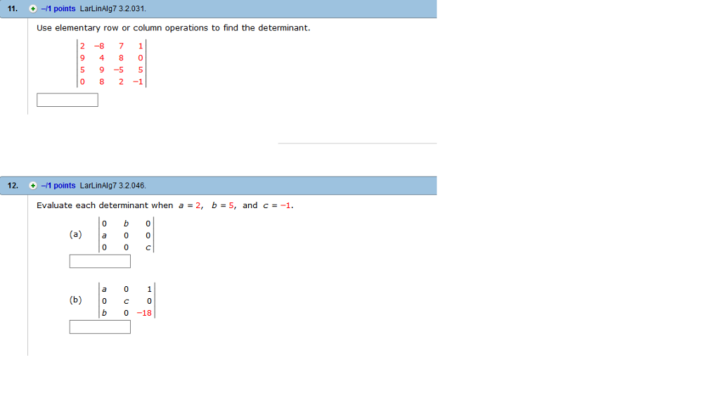 Solved Use elementary row or column operations to find the Chegg