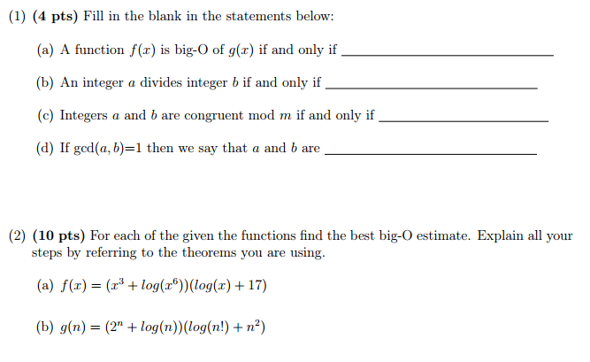Fill in the blank in the statements below: A function | Chegg.com