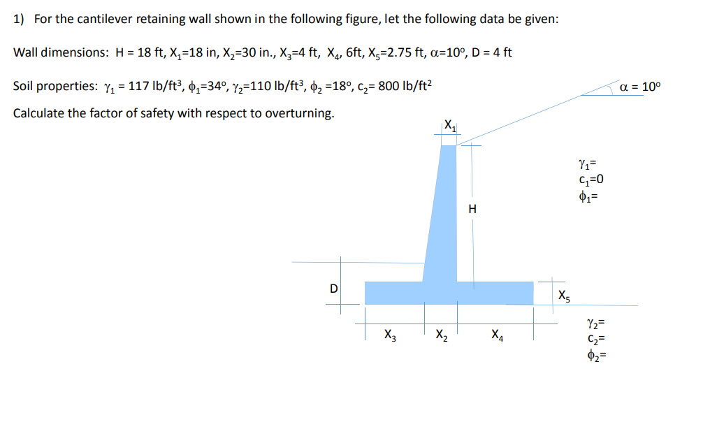 Solved 1) For the cantilever retaining wall shown in the | Chegg.com
