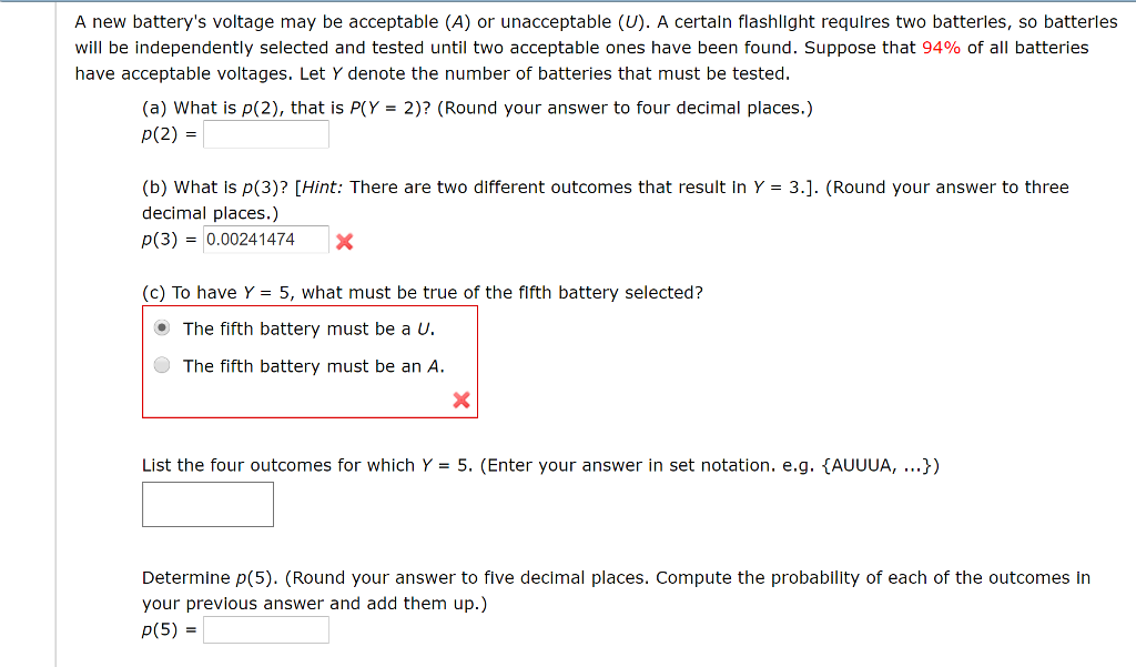 Solved A new battery's voltage may be acceptable (A) or | Chegg.com