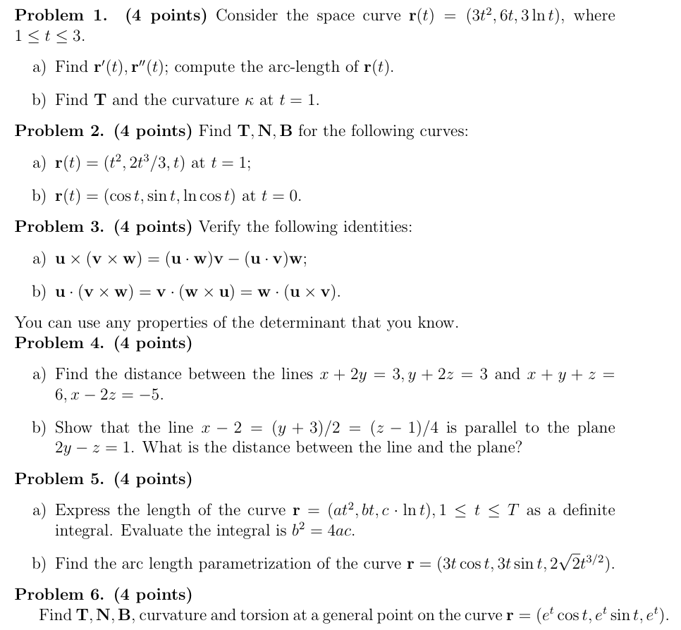 Consider the space curve r(t) = (3t2. 3 In t). where | Chegg.com