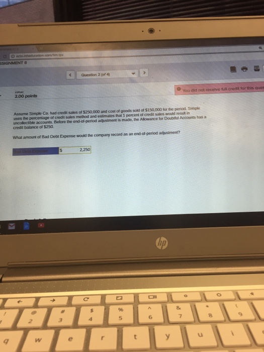 Solved Assume Simple Co Had Credit Sales Of 250 000 And Chegg