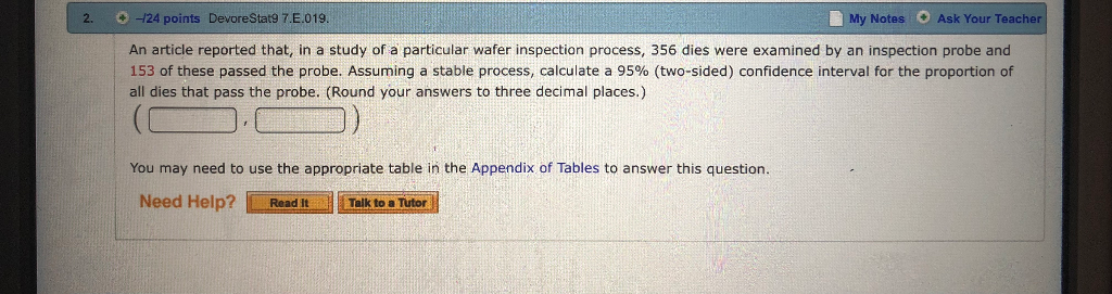 Solved 2. ÷ -124 points DevoreStat97.E-019 My Notes Ask Your | Chegg.com