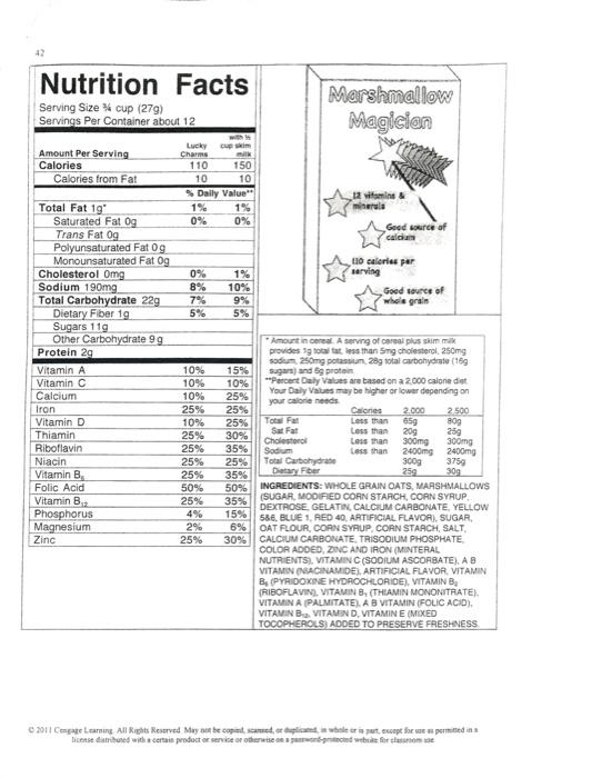 Nutrition Label Worksheet Answer