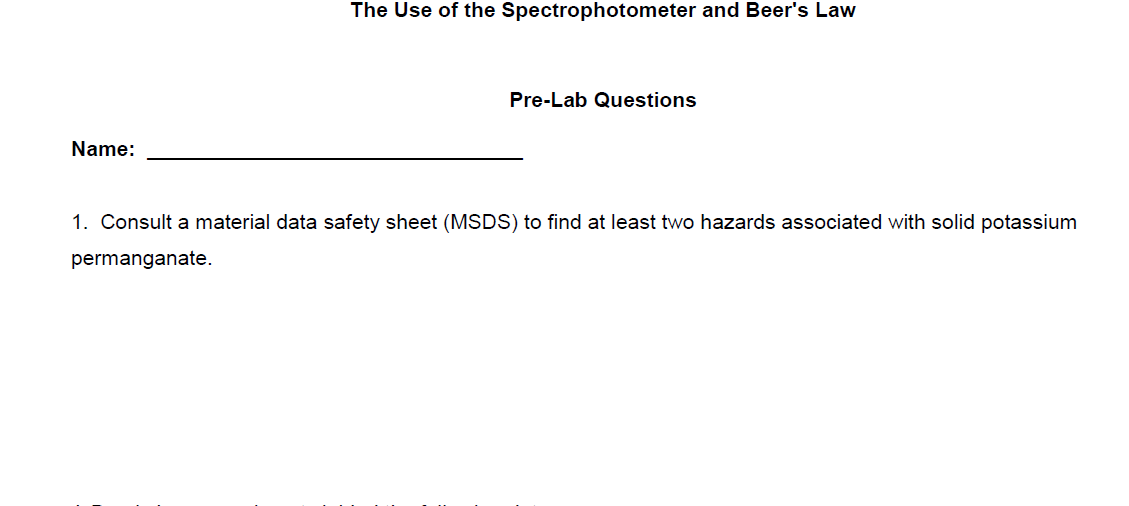 The Use of the Spectrophotometer and Beer's Law