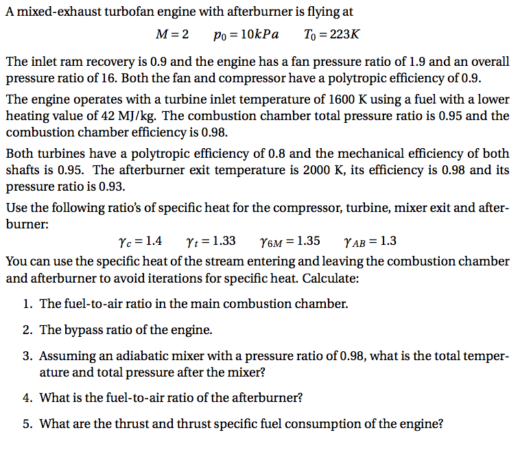 Solved A mixed-exhaust turbofan engine with afterburner is | Chegg.com