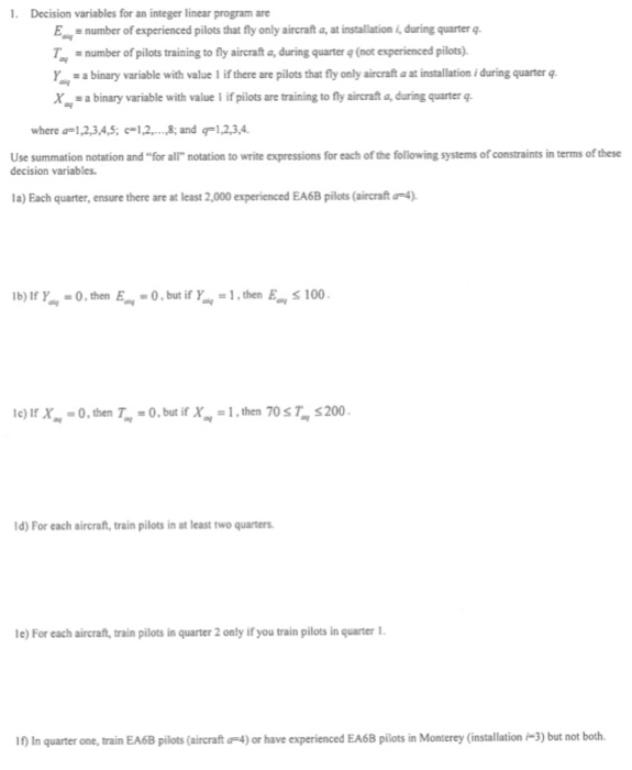 Solved Decision variables for an integer linear program are | Chegg.com