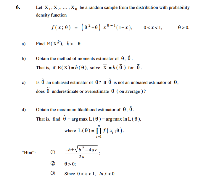 Solved Let X 1, X 2, , X N Be A Random Sample From The 