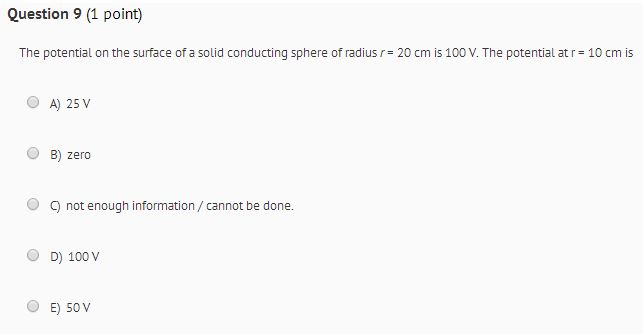 Solved The potential on the surface of a solid conducting | Chegg.com