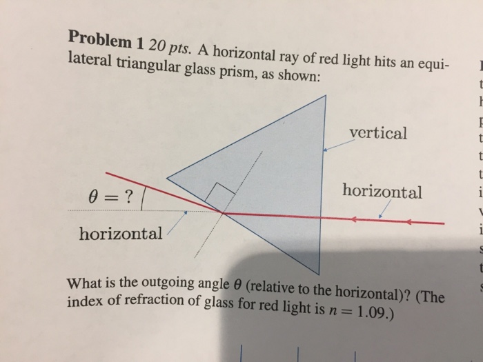 Solved A horizontal ray of red light hits an equilateral | Chegg.com