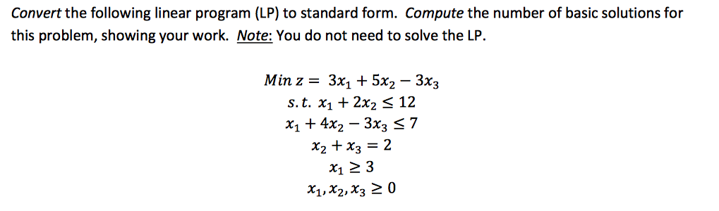 Linear programming 2025 standard form converter