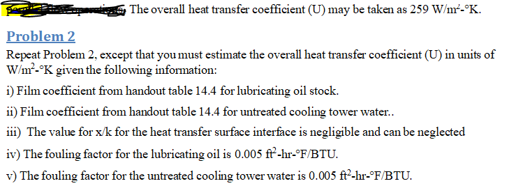 Solved The overall heat transfer coefficient (U) may be | Chegg.com