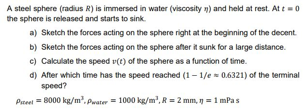 Solved A steel sphere (radius R) is immersed in water | Chegg.com