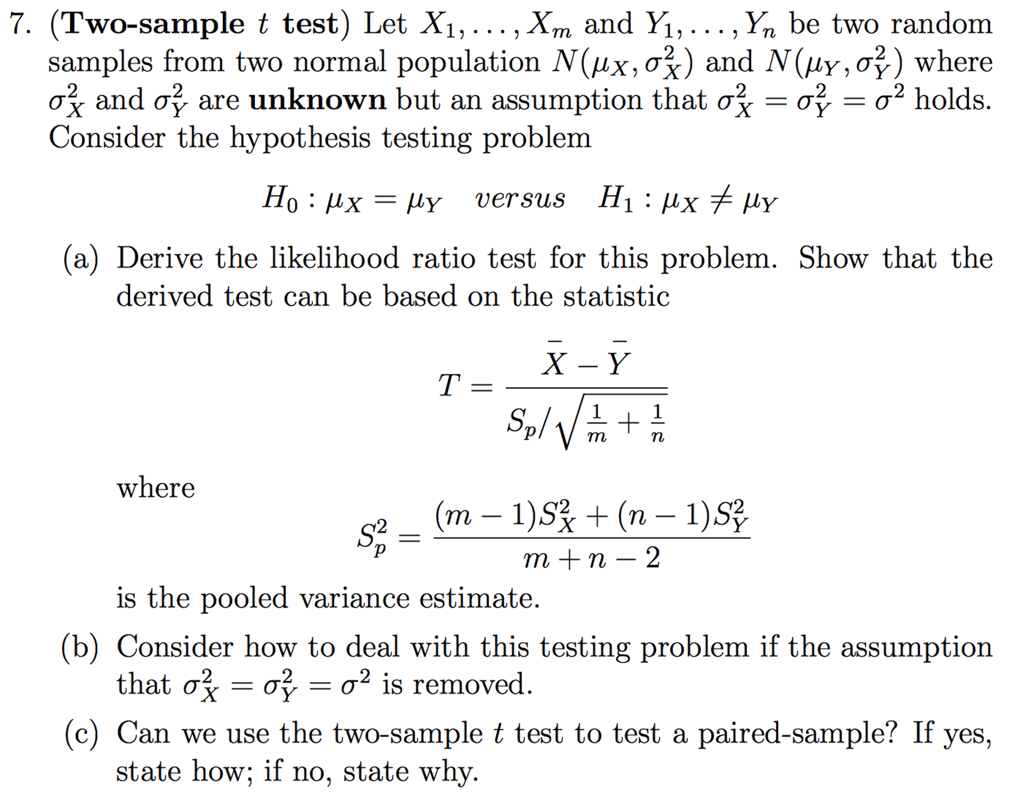 Solved Question Can We Use The Two sample T Test To Test Chegg