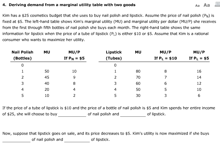 Solved 4. Deriving demand from a marginal utility table with | Chegg.com