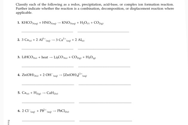 Solved Classify each of the following as a redox, | Chegg.com